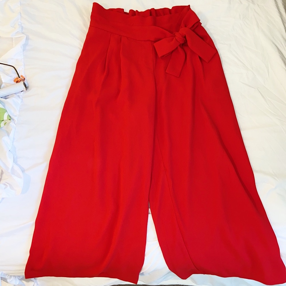 Red Cropped Wide Leg Pants